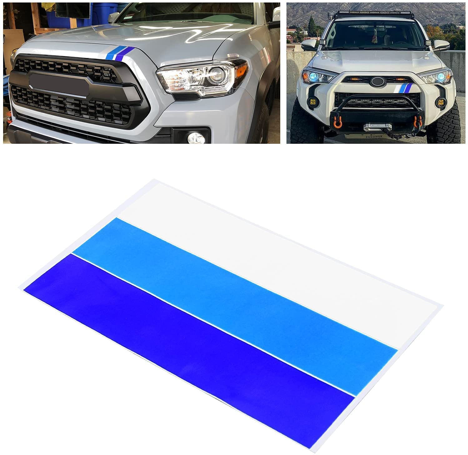 Photo 1 of MOCHENT 2 Pcs Classic Retro Style Tri-Color Stripe Decal Sticker for Toyota Tacoma 4Runner Tundra Accessories, Decoration Grille Fender Hood Side Skirt Bumper Dashboard (White/Blue/Dark Blue)