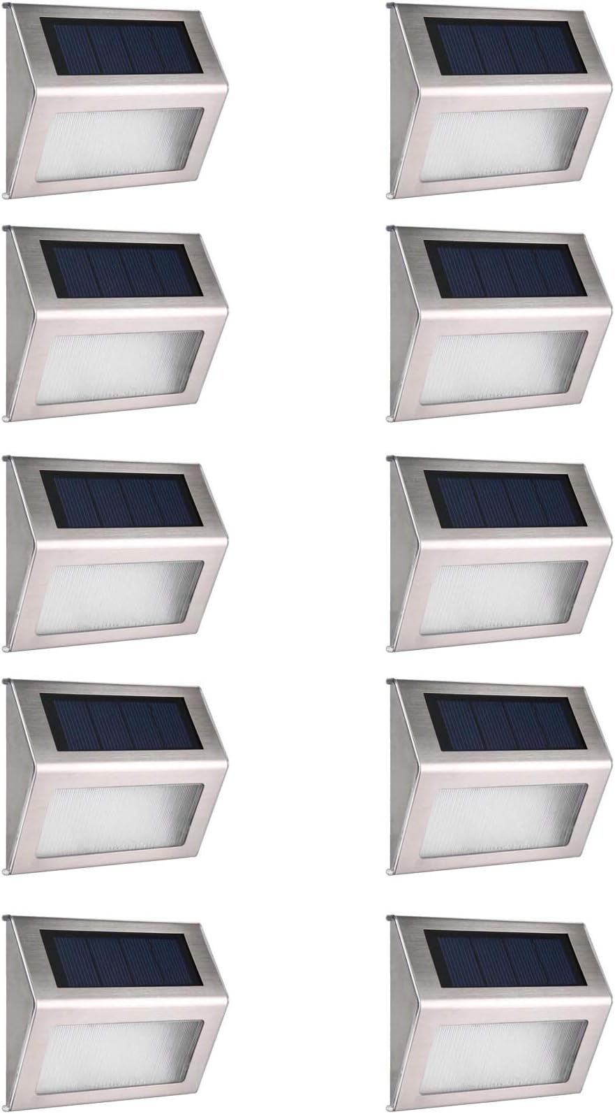 Bjour Solar Step Lights Outdoor LED Wireless Stair Light Waterproof Stainless Steel Pathway Floor Wall Patio Lamp for Yard Pathway, Cold White, 10 Pack