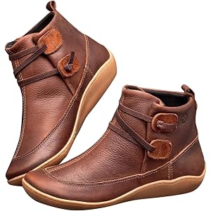 SQTGYRJU Ankle Boots for Women Low Heel, 2026 Vintage Casual Short Ankle Boots Arch Support Fashion No Heel Lace Up Side Zipp