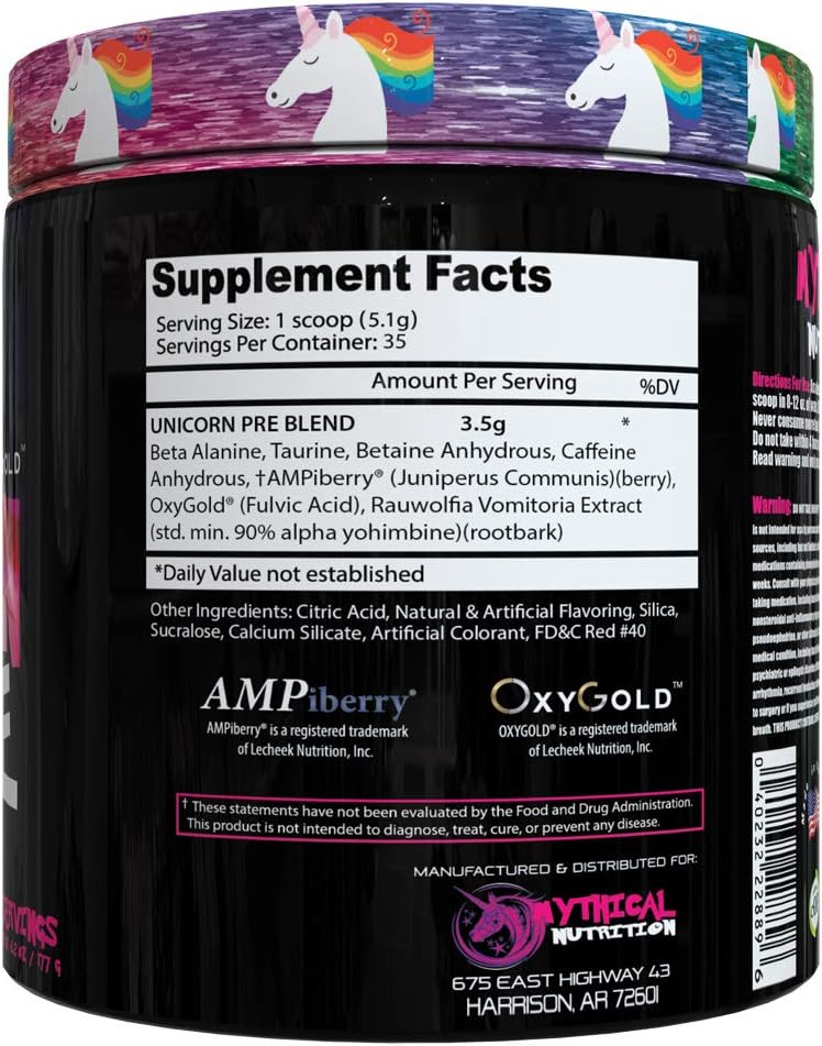 Mythical Nutrition Unicorn PRE Workout by Insane Labz, Pre Workout Powder with Edible Glitter, Extreme Energy Nitric Oxide Boosting, Beta Alanine Betaine Taurine AMPiberry, 35 Srvgs, Glitter Punch: Health & Personal Care