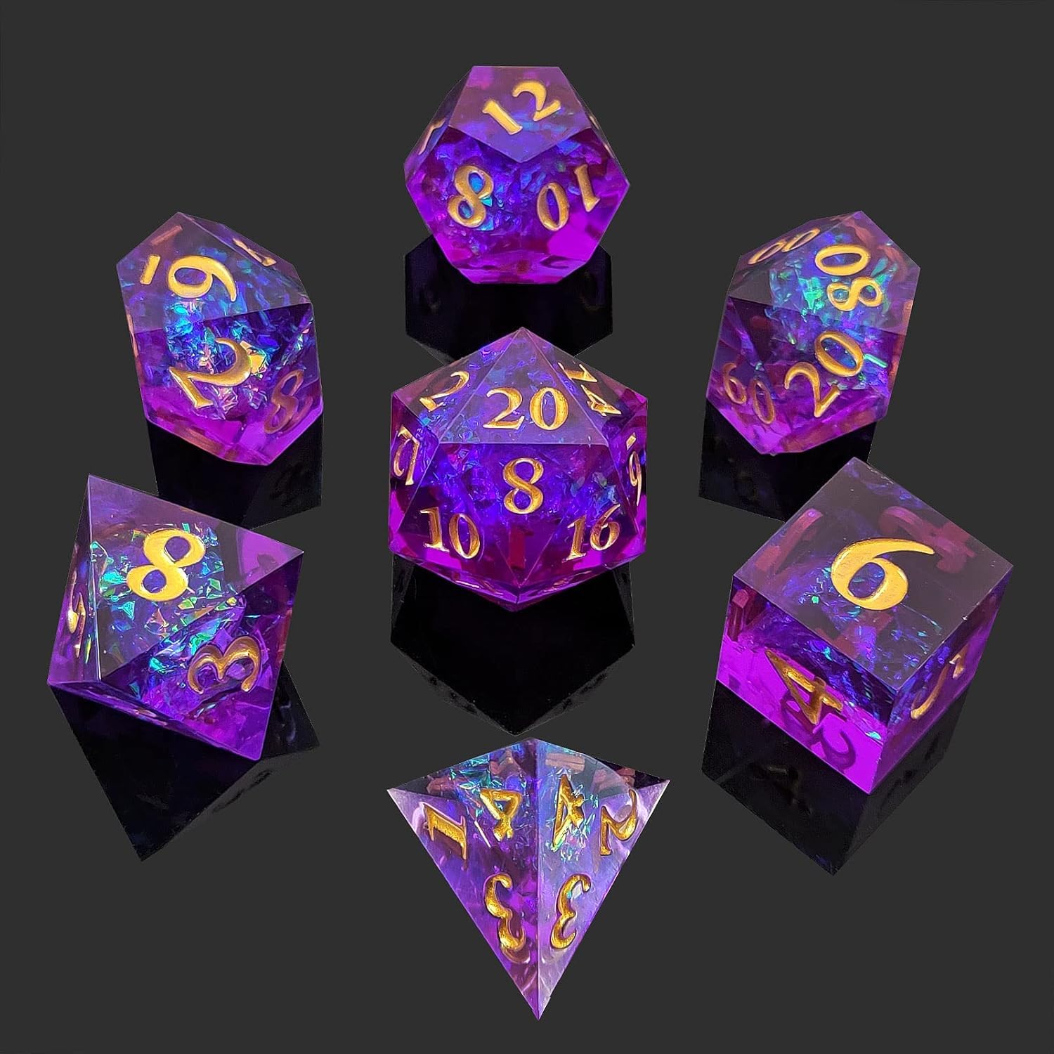 ORUZA 7 PCS Polyhedral DND Dice Resin Sharp Edge D&D Dice Set for Dungeons and Dragons RPG MTG Table Role Playing Games Die D20 D12 D10 D8 D6 D4 D% โ image 1
