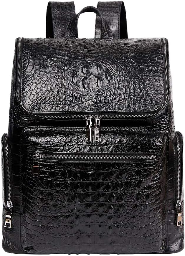 Boshiho Real Leather Laptop Backpack Fashion Travel Bag Daypack for Men (Crocodile Pattern 2)
