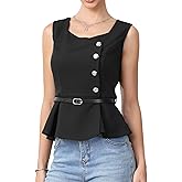 Allegra K Business Casual Tops for Women Summer Sleeveless Button Down Blouses Ruffle Hem Peplum Work Shirts with Belt