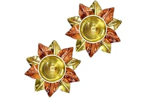 4our Faith Brass Kamal-Shaped Brass Copper Akand Diya: Decorative Lotus Petal Oil Lamp for Puja & Traditional Deepawali Home Decoration Perfect India Gift Item - Big (Pack of 1)