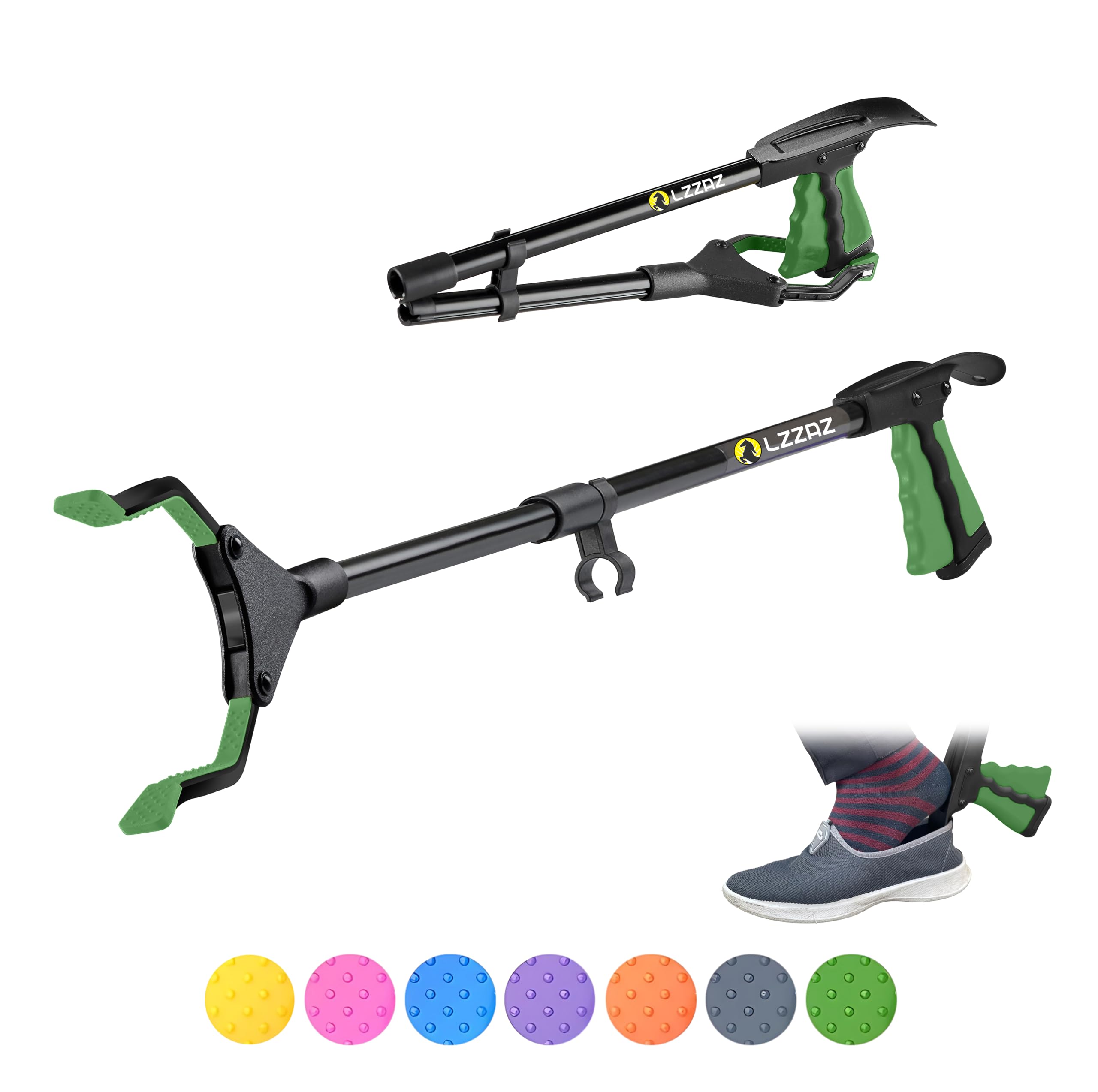 LZZAZ 32" Premium Litter Picker with Shoehorn, Versatile Reacher Grabber Stick for Disabled aids, Ideal for Mobility Aids, Helping Hand Grabber & Litter Pickers for Adults (32" Green)
