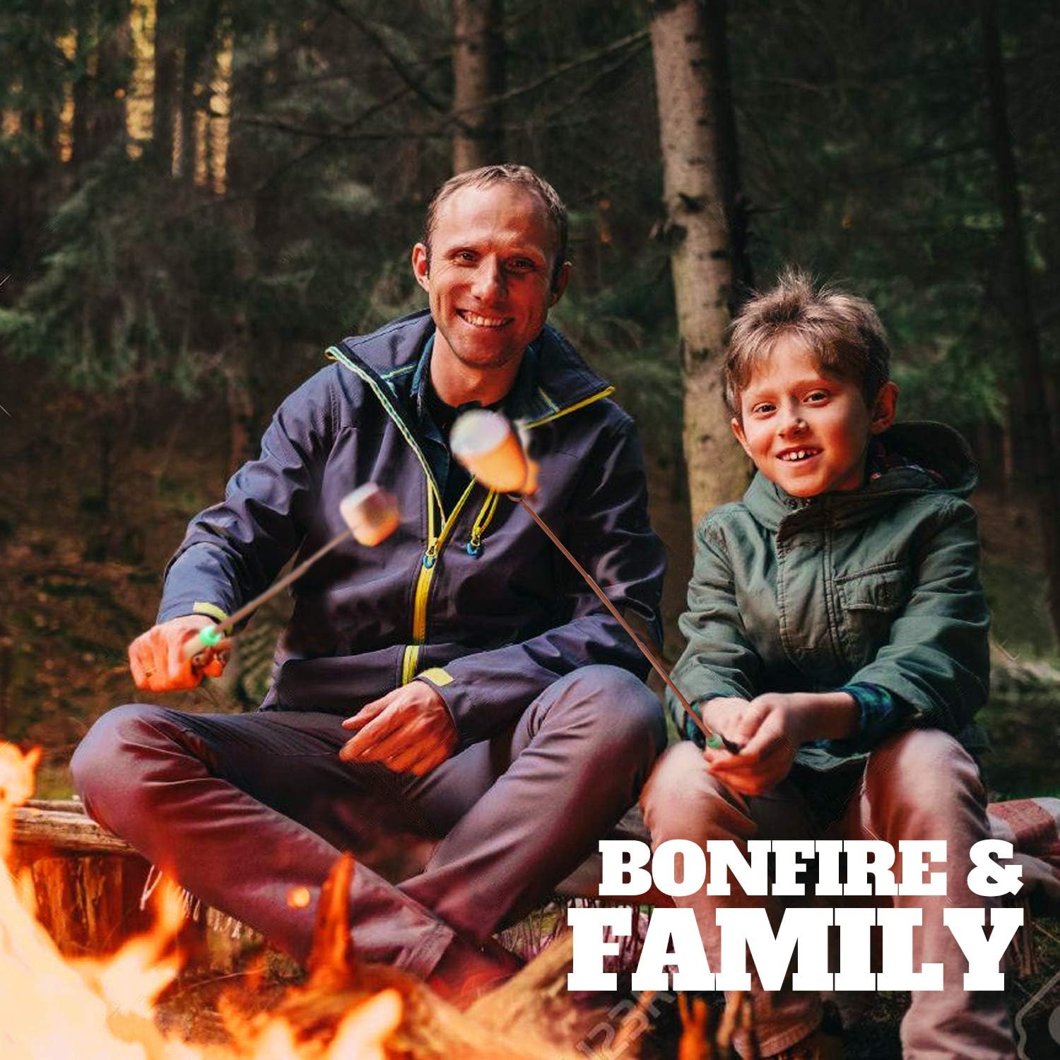 Betus Barbecue Forks for Outside Grill, Roasting Stick with 32 Inch Extra Extendable Metal and Wooden Handle - Telescoping BBQ Grill Kid Skewer Campfire Fork Tool for Fire Pit - Set of 5 Pcs : Garden & Outdoor