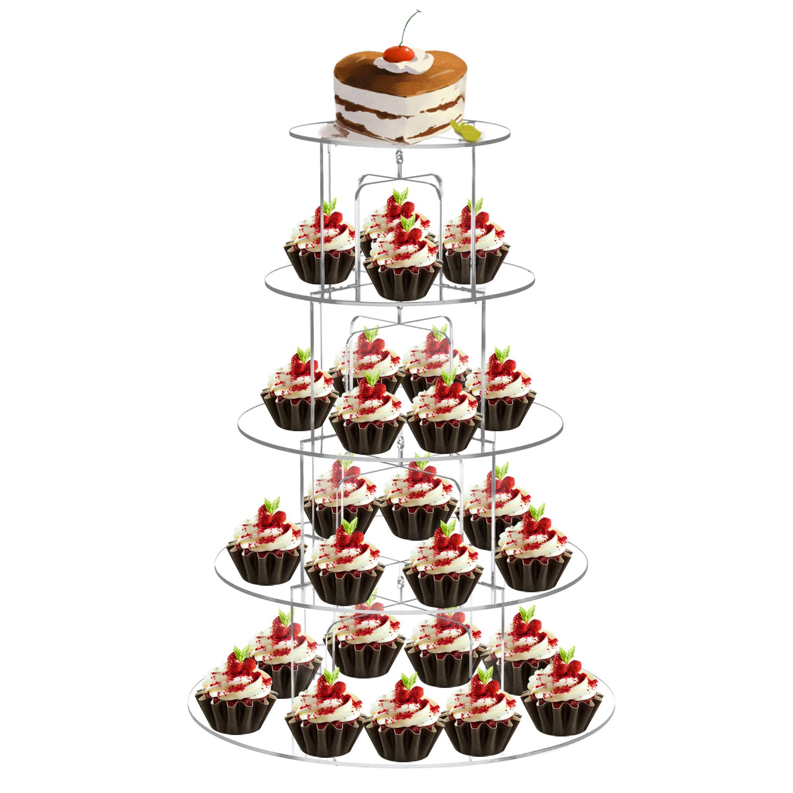 DAWOO 5 Tier Acrylic Cupcake Stand,Round Transparent Can Split to 2-3 Tier Clear Dessert Display Holder Stand With Base for Wedding, Party, Baby Shower, Get-together