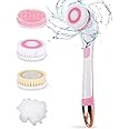Color You Electric Body Brush for Exfoliating and Massage, Long Handle Electric Bath Brush Rechargeable Body Scrubber, Soft Silicone Spinning Skin Brush with 4 Spin Brush Heads for Man and Women