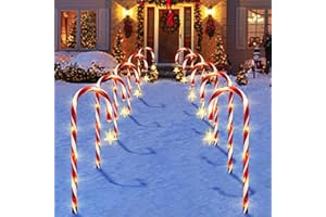 BSTGE Outdoor Christmas Decorations, 10 Pcs Christmas Candy Cane Lights with Hanging Star, 21'' Solar Pathway Lights with 8 Modes, Waterproof Garden Lights for Outdoor Xmas Patio Yard Walkway Decorations
