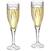 Champagne Flutes, Crystal Champagne Glasses Set of 2, 6.3oz Elegant Glass Champagne Flutes with Long Stem, Clear Sparkling Champagne Glasses Gift Ideal for Wedding, Party, Birthday, Anniversaries