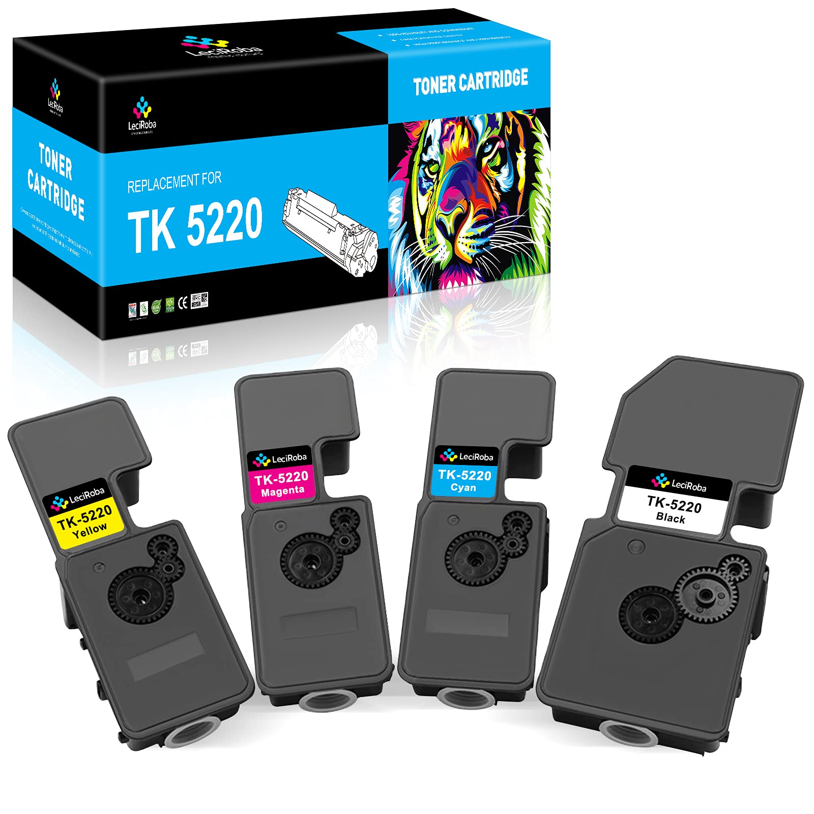 LeciRoba TK-5220 Toner Cartridges Replacement for Kyocera TK5230 TK-5220 TK5220 for Kyocera ECOSYS P5021cdn P5021cdw M5521cdn M5521cdw (4-Pack,1-Black,1-Cyan,1-Magenta,1-Yellow)