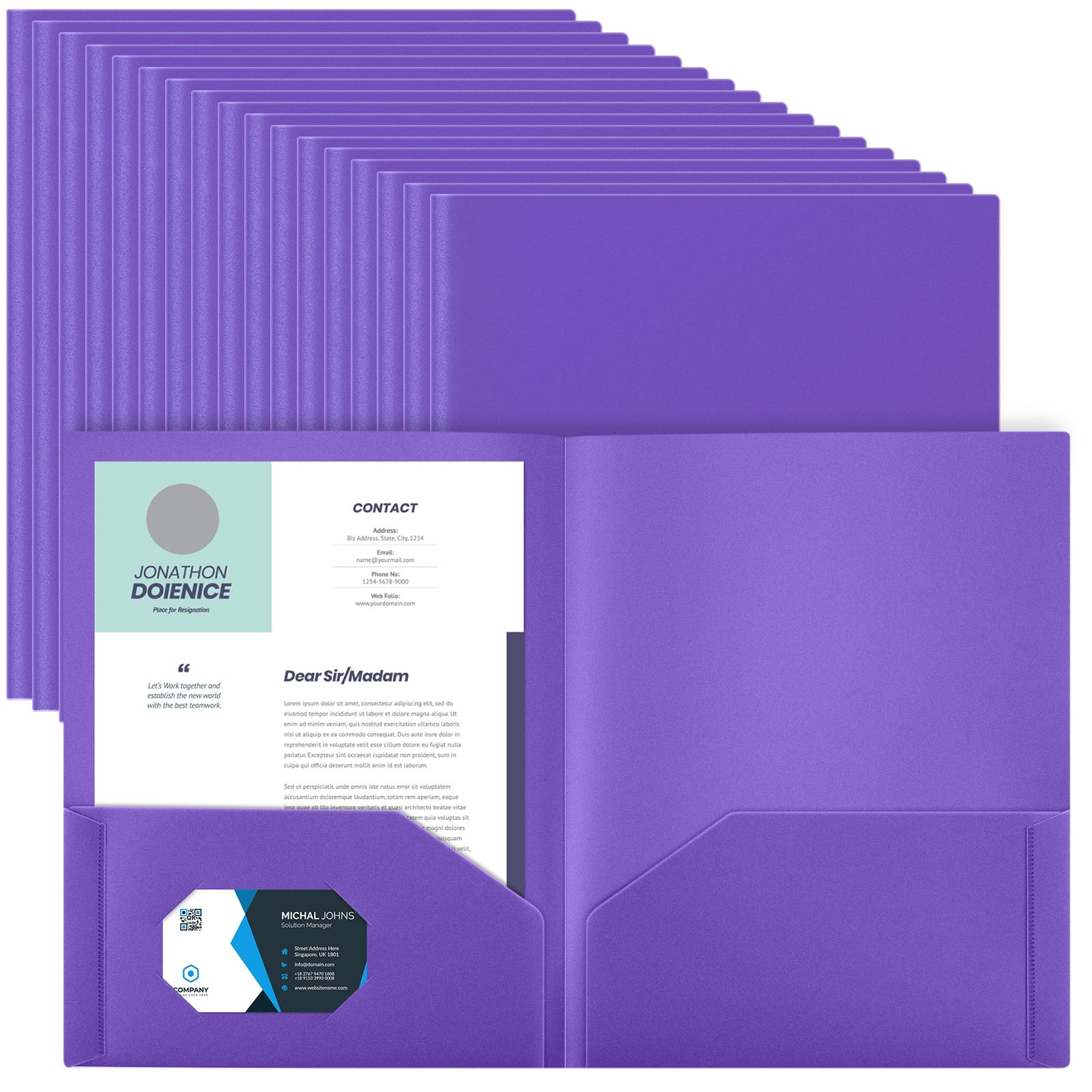 Photo 1 of Gueevin 100 Pcs Two Pocket Folders Bulk Plastic File Folder with 2 Pockets Letter Size Paper Heavy Duty Durable Portfolios Case for Home Office School Business 11.61 x 9.45 Inch (Purple)