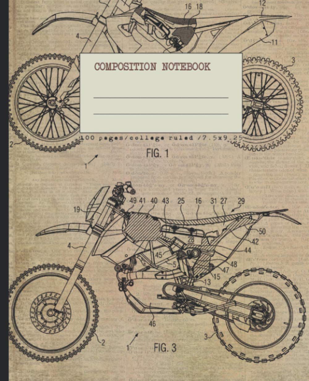 Composition Notebook: Dirt bike composition notebook. Patent blueprint edition. College ruled 100 pages.