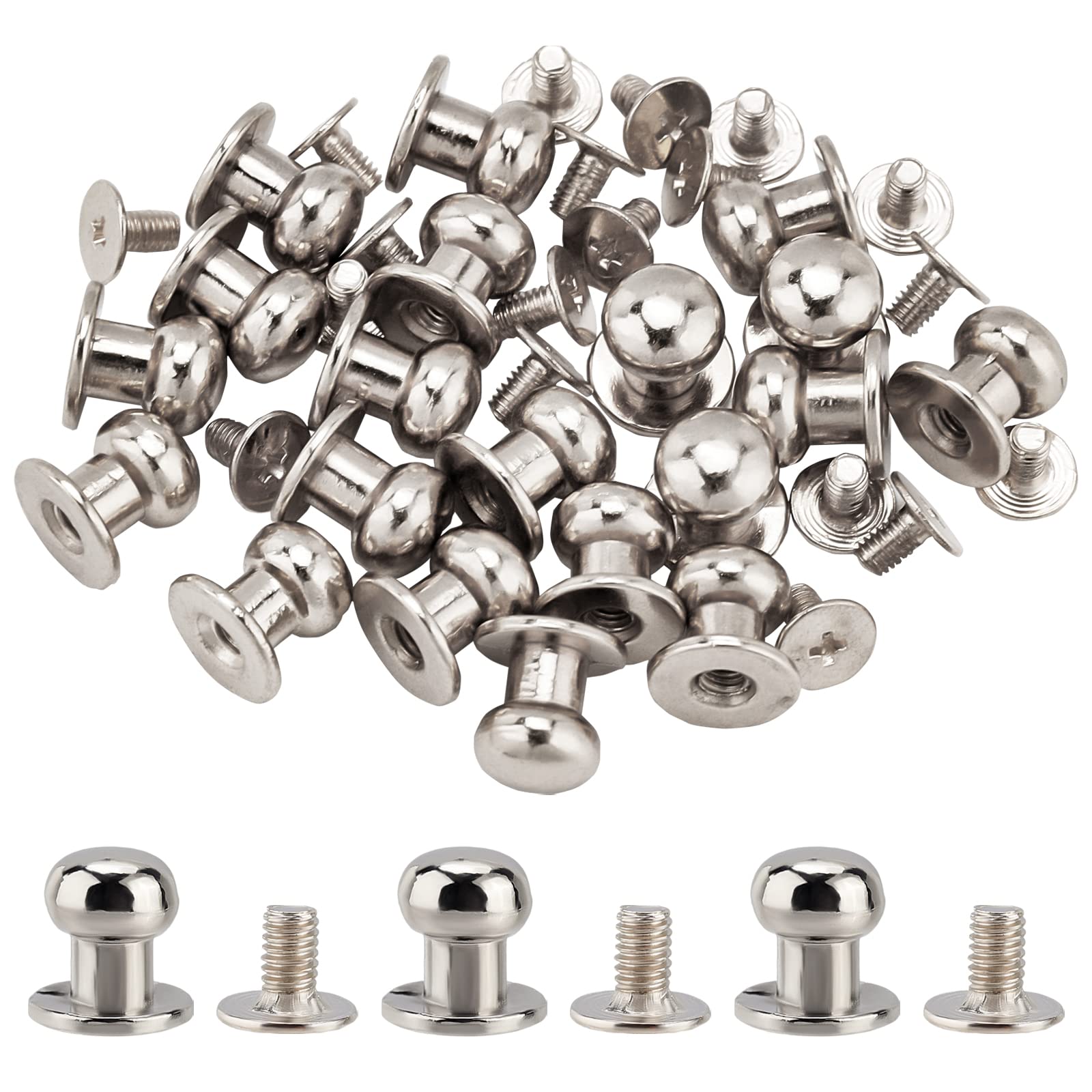 GORGECRAFT 20 Set 8x10x10mm Round Head Button Stud Rivet Sliver Metal Studs Screws Studs Leather Chicago Ball Head Rivet Post Fastener for DIY Belt Wallet Jacket Leather Craft