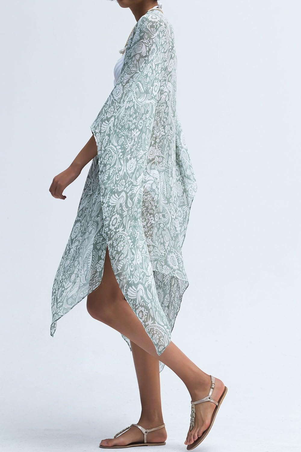 Moss Rose Women's Beach Cover up Swimsuit Kimono Cardigan with Bohemian Floral Print (Color 9) at  Women’s Clothing store