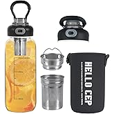 wangsdjy 34oz Glass Water Bottle with capacity Mark & Stainless Steel Tea Strainer-Large Capacity for Hot/Cold Drinks,Coffee,Tea,and Water-Includes Protective Sleeve,Perfect for Home,Office (34oz)
