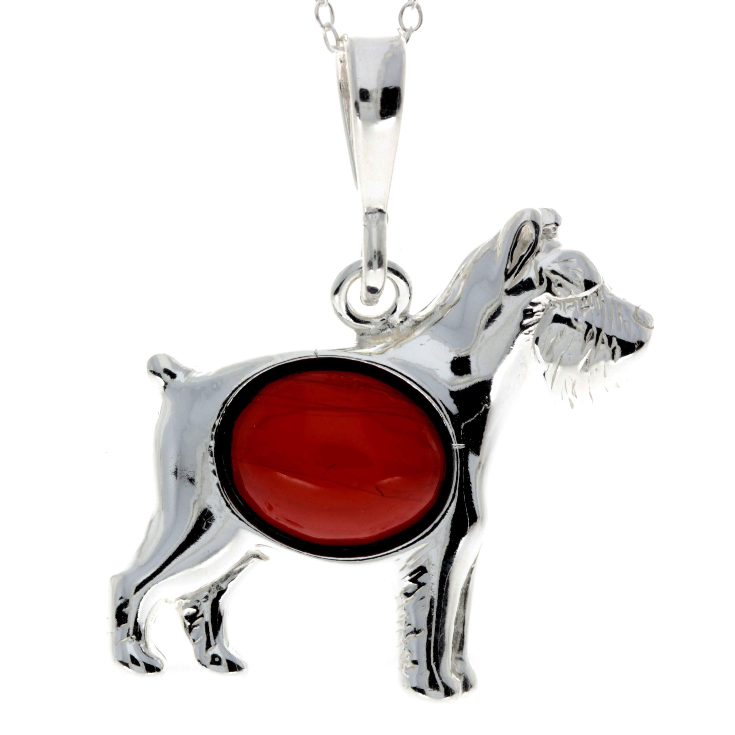 Genuine Cherry Baltic Amber & Sterling Silver Terrier Dog Pendant without Chain - M2006CH