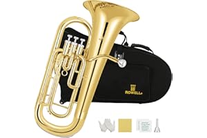 ROWELL Euphonium 3 Valves Bb Brass Lacquer Gold 3 Stainless Steel Pistons Student Euphonium Beginners Intermediate Euphoniums with Case Gloves and Polishing Cloth