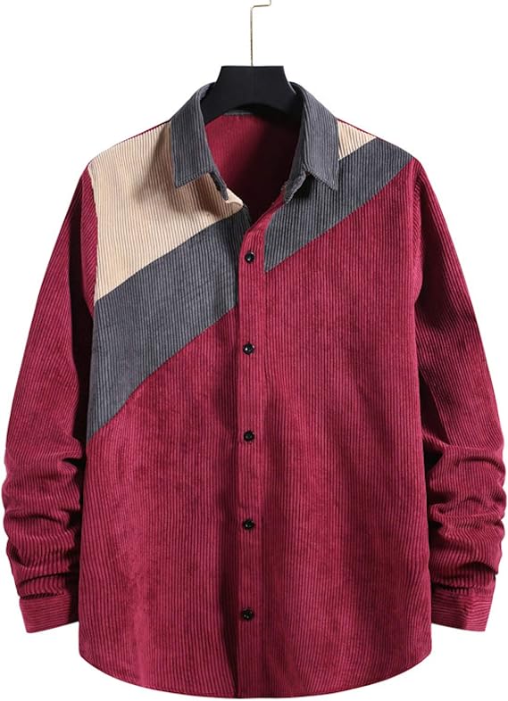 Herren Cord Shirt Mode Farbblockierung Verdickt Warm Loose Fit Große