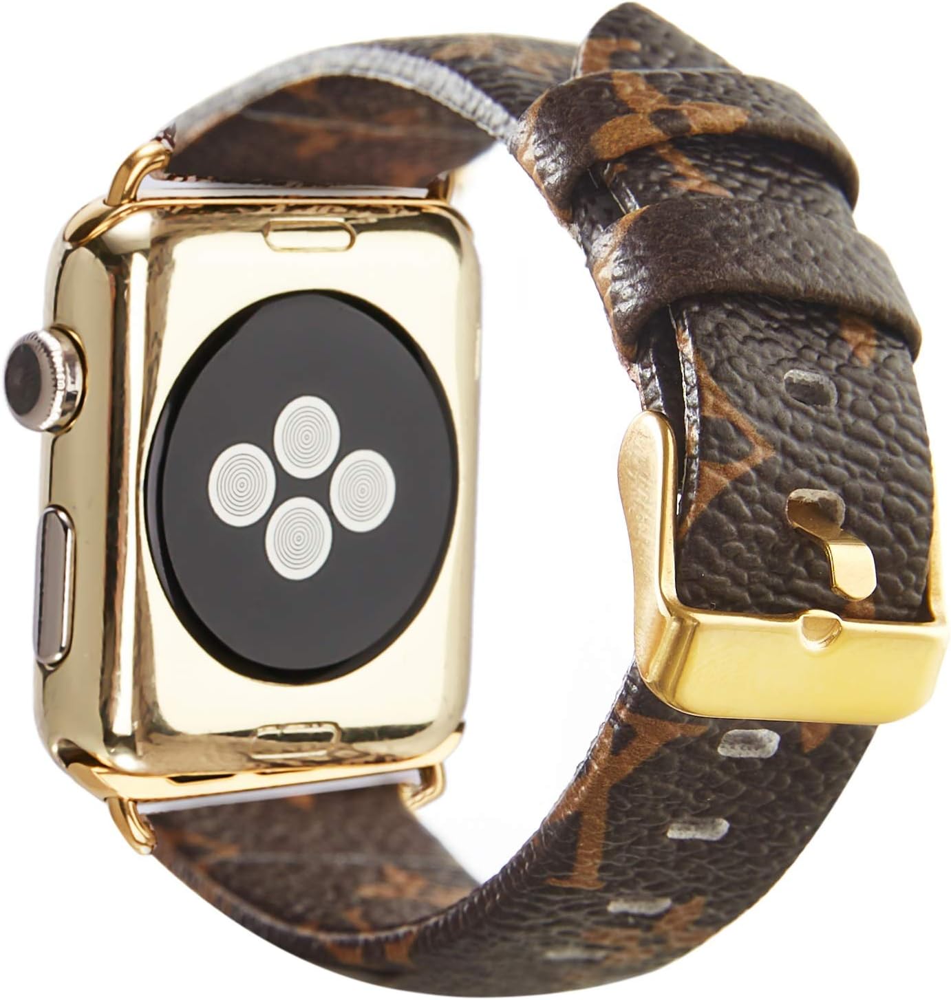 for Apple iWatch Leather Series 3 2 1 42mm Replacement Wristband Fashion Plaid Style Strap Wrist Band with Metal Gold Adapter Womens Men (Brown 42mm)