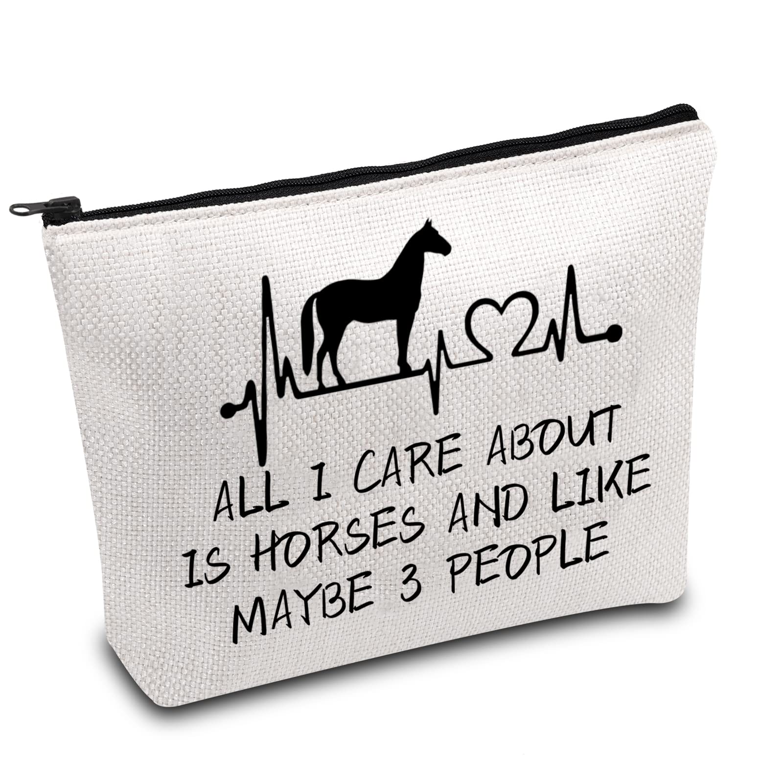 Horse Makeup Bag for Women Girls Cowgirls Cosmetic Bag Horse Lover Gift All i Care About is Horses and Like Maybe 3 People Equestrian Gift (Care About Horses)