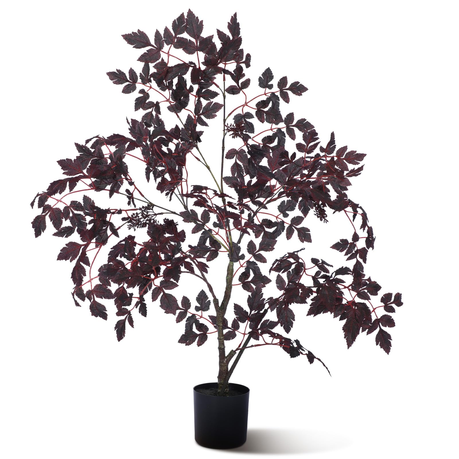 Photo 1 of Thiccywoov 3ft Fall Artificial Cimicifuga Plant Autumn Faux Plum Leaf Plants in Pot Faux Plum Cimicifuga Stems for Thanksgiving Day Indoor and Outdoor Home Porch Decoration