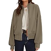 CRAZY GRID Womens Fashion Full Zip Up Jacket Comfy Long Sleeve Cropped Gym Top Solid Color Outfits with Pockets