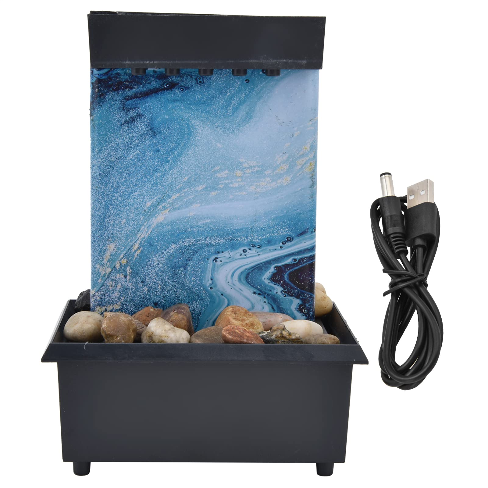 Photo 1 of Joyzan Tabletop Water Fountain, Indoor Waterfall with Natural River Rocks Color LED Lights Home Office Decor Stone Feature Feng Shui Zen Meditation Automatic Pump Relaxation Bedroom Living Tea Room