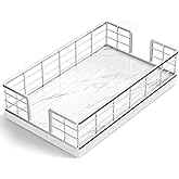 Wican Marble Guest Towel Holder Tray for Bathroom, Napkins Holder for Powder Room Dinning Table Wooden Basket for Disposable Paper Hand Towels Silvery and Marble White