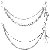 DRABPOI 2 PCS Skull Pants Chain for Men Women Wallet Chains for Men Punk Trousers Pants Chains for Biker Heavy Skull Chain Belt Goth Accessories