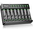 HiQuick Rechargeable AAA Batteries (8 Pack), 1.2V Ni-MH Low Self Discharge & Pre-Charged 1100Mah AAA Batteries with 8 Bay Smart Battery Charger for AA/AAA Ni-MH/NiCD Rechargeable Batteries
