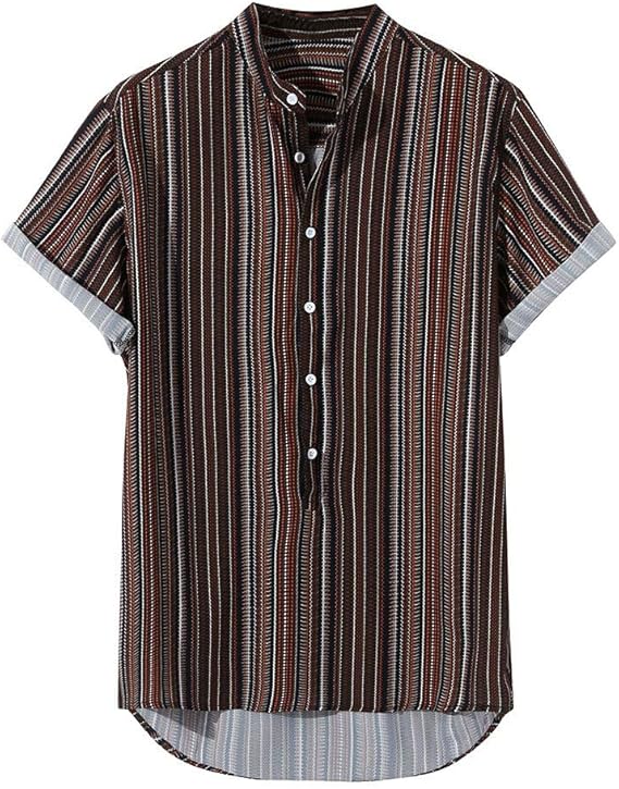Amazon Lemcos ストライプ トップ アロハシャツ メンズ 半袖 花柄 民族風 メンズ ｔシャツ ワイシャツ カジュアルシャツ 涼しい お洒落 総柄 ブラック ホワイト メンズファッション シャツ 通販