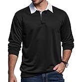 Epoleatries Mens Long Sleeve Polo Shirt Button Down Classic Pullover Sweatshirts for Men Polos with Contrast Collar