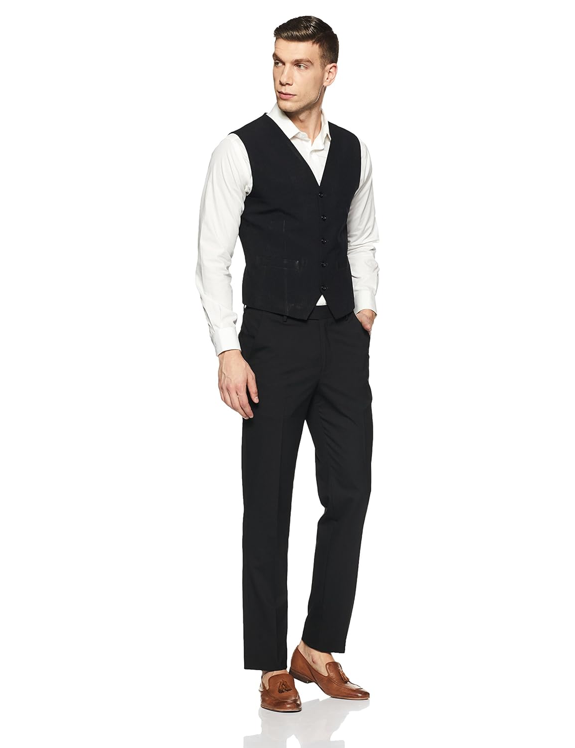 peter england men's slim fit formal trousers