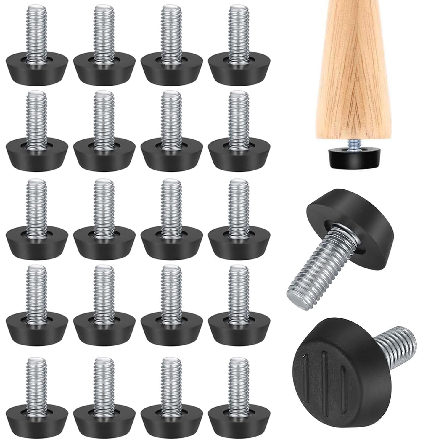 PERSENTU 20Pcs M8 Thread Levelling Feet, Plastics Feet for Furniture, Non-Slip Adjustable Feet for Furniture, Furniture Levellers, Furniture Screw Leveling Foot,Diameter 23mm for Wooden Furniture