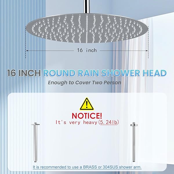 KINLIV 16 INCH ROUND RAINFALL SHOWER HEAD CHROME – ALL METAL STAINLESS STEEL 304, FULL BODY RAINFALL SHOWER WITH 230 SILICONE NOZZLES