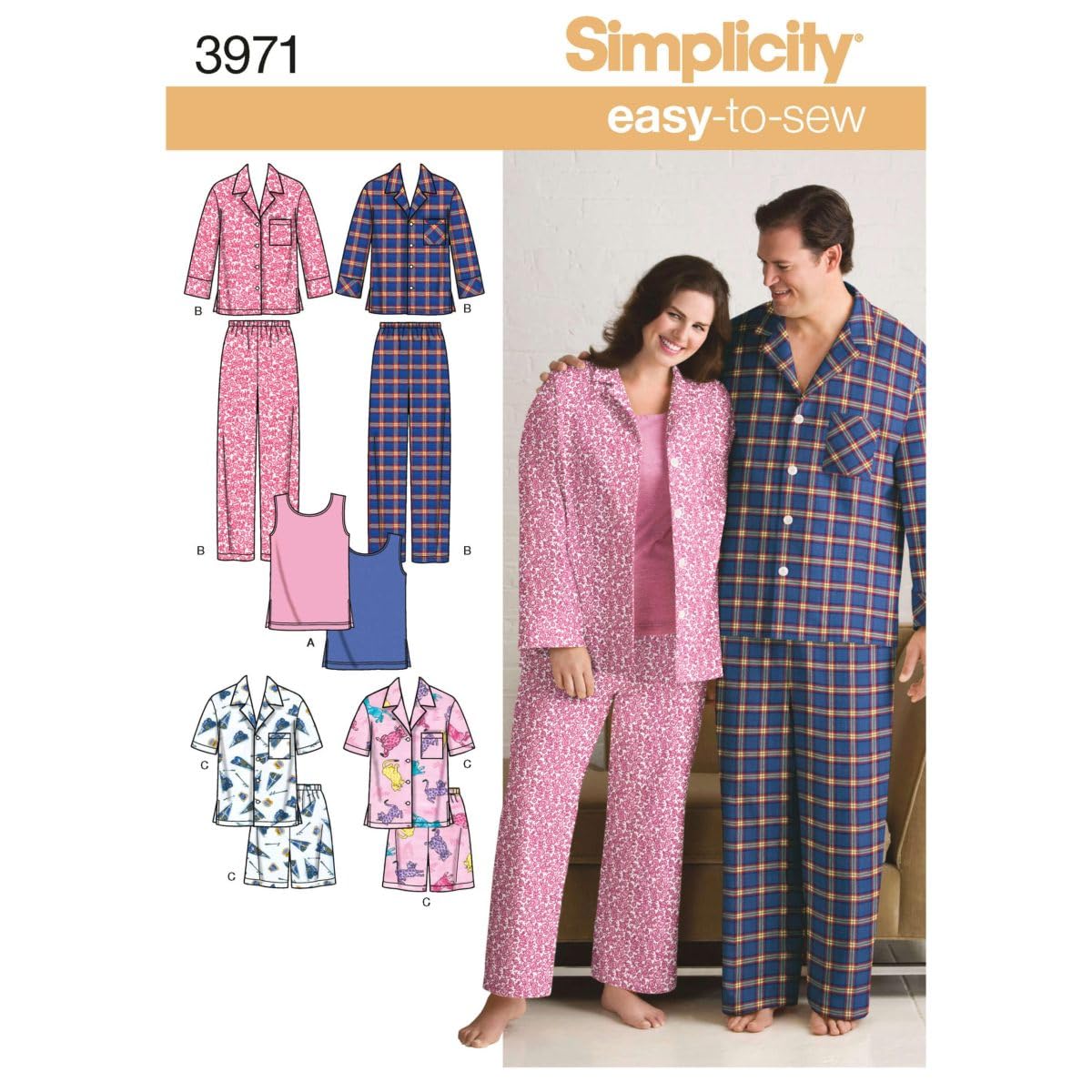 Simplicity unisex adult Simplcity 3971Women s Men Plus Size Sleepwear, White, BB XL XXL XXXL UK
