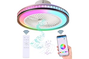 Zvaiuk 20" Bladeless Low Profile Ceiling fans With Lights and Remote, ，Modern Flush Mount Enclosed Ceiling Fan with Smart APP Control Music Speaker, 6 Speed Reversible (Golden White)