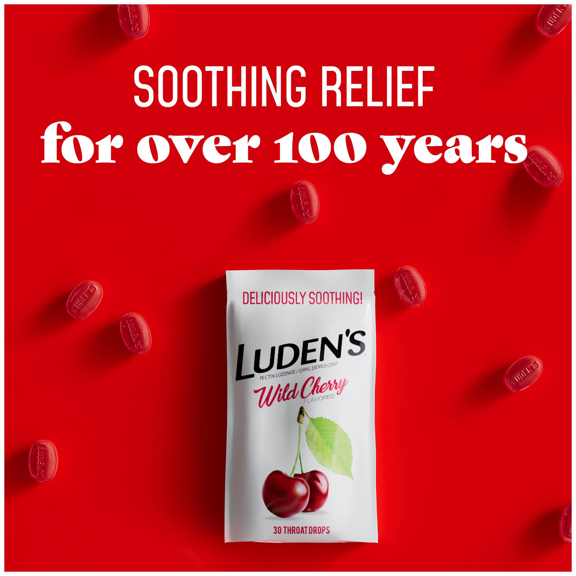 Luden's Sore Throat Drops, For Minor Sore Throat Relief, Wild Cherry, 30 Count, 12 Pk