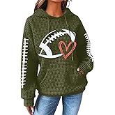 Game Day Hooded Sweatshirt Women Funny Football Graphic Shirt Waffle Knit Game Day Pullover Hoodies Long Sleeve