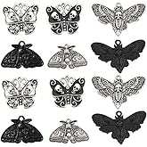SUNNYCLUE 1 Box 24Pcs Moth Charms Gothic Style Halloween Antique Silver Skull Charms Black Moon Phase Moth Insect Charm Butterfly Skeleton Head Charm for Jewelry Making Charms DIY Craft Supplies
