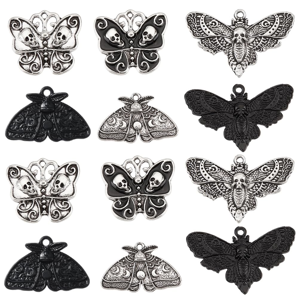SUNNYCLUE 1 Box 24Pcs Moth Charms Gothic Style