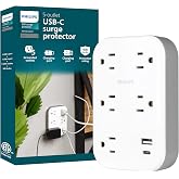 Philips Surge Protector Outlet Extender + USB Ports, 5 Outlet Wide-Spaced | 1 USB-C, 1 USB-A, 3 Prong, 900 Joules, Multi Plug Wall Splitter, Power Tap, Electrical Expander, Adapter, ETL Safety Listed
