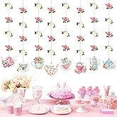 Faccito Floral Tea Party Decorations Double Sided Tea Party Hanging Garland Decor for Baby Shower Gender Reveal Bridal Wedding Favors Girls Women 32", 8 Pack