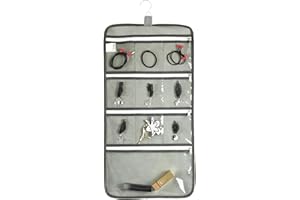 ANIZER Hanging Jewelry Organizer with 10 Zippered Clear Pockets for Travel Suitcase and Home Closet Jewelry Storage Bag (Grey