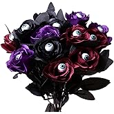 YXYQR Halloween Flowers with Eyes Decorations, 12pcs Black Red Purple Roses with Eyeballs, Artificial Flowers with Stem Bouquets Arrangements for Pot Garland Party Decor