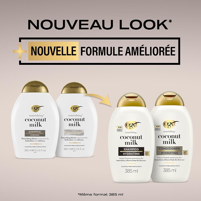 | Après-Shampooing Nourrissant + Lait de Coco (flacon de 385 ml) – Après-shampooing hydratant pour des cheveux renforcer – Soin cheveux pour tous types de cheveux au parfum irrésistible