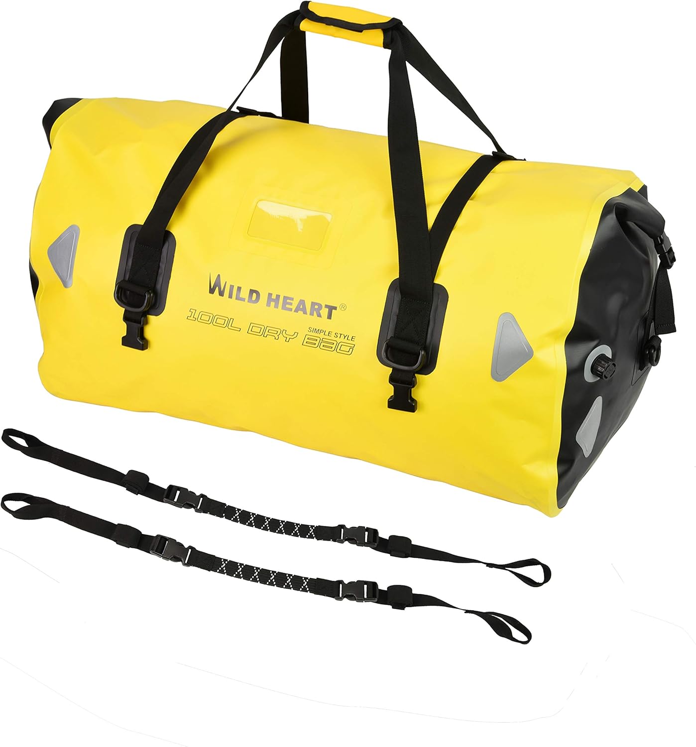 Wild heart Waterproof Bag Duffel Bag 40L 66L 100L with Welded Seams Shoulder Straps, Mesh Pocket for Kayaking Camping
