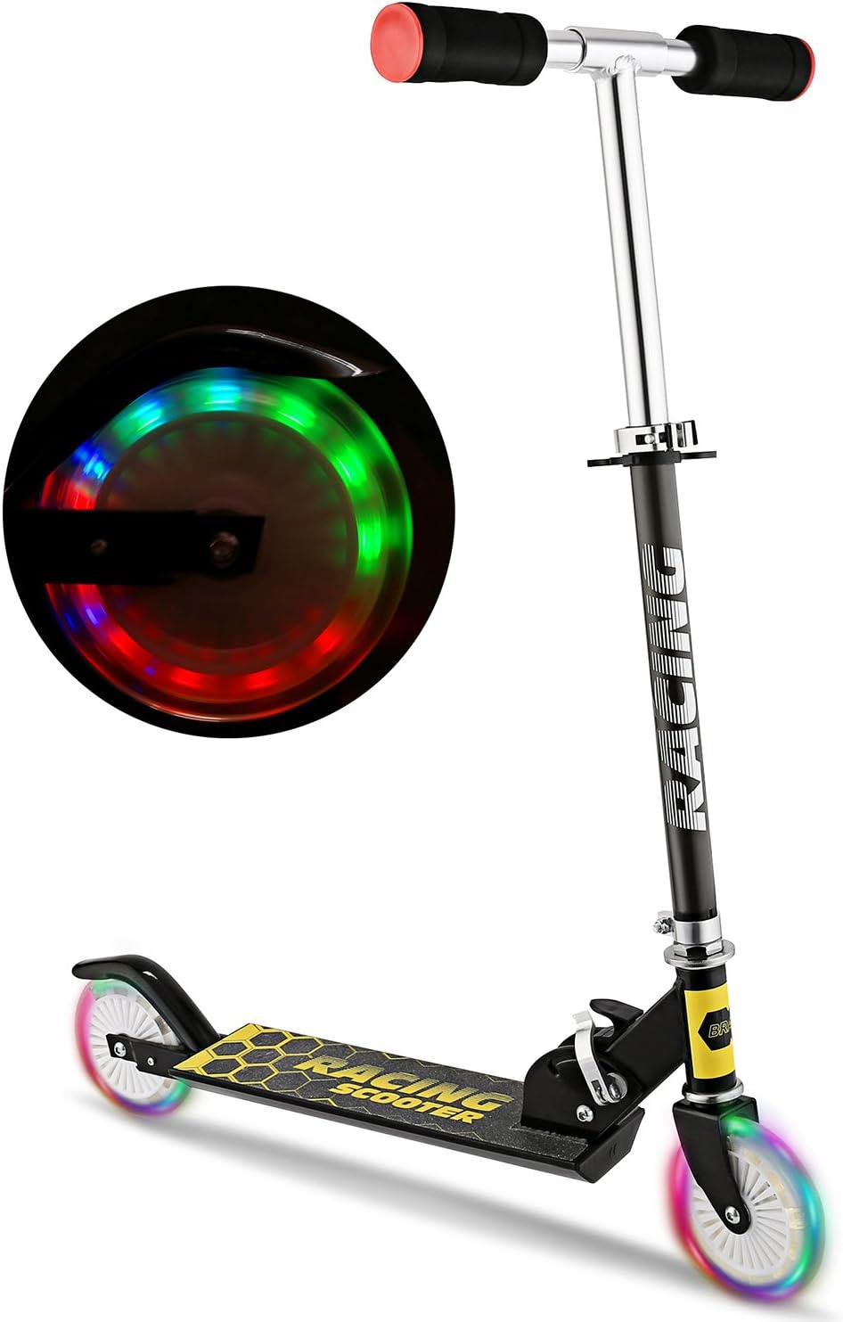 WeSkate Scooter for Kids with LED Light Up Wheels, Adjustable Height Kick Scooters for Boys and Girls, Rear Fender Break|5lb Lightweight Folding Kids Scooter, 110lb Weight Capacity