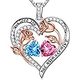 Iefil Mothers Day Gifts for Wife - 925 Sterling Silver Rose Heart Birthstone Necklace Birthday Gifts for Women Anniversary Jewelry Gifts for Her Wife Mom Daughter